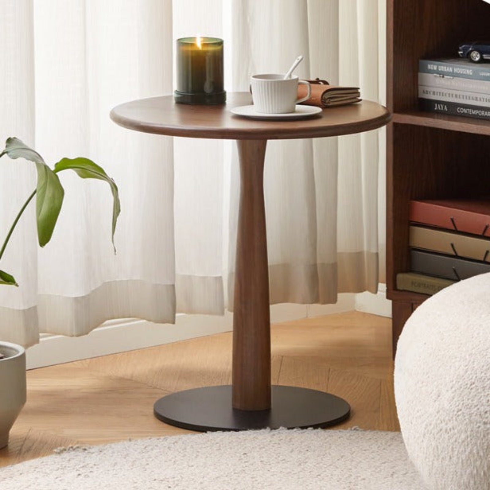 Black Walnut, Oak Solid Wood Round Side Table
