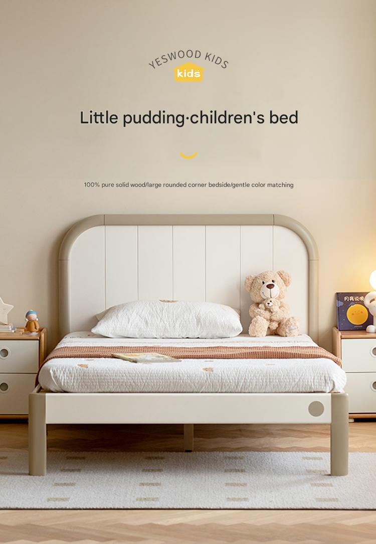 Poplar solid wood kids bed white cream<