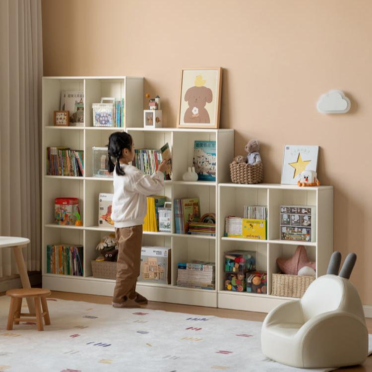 Rubber Solid Wood Cream Style Children's Free Сombination Bookshelf.