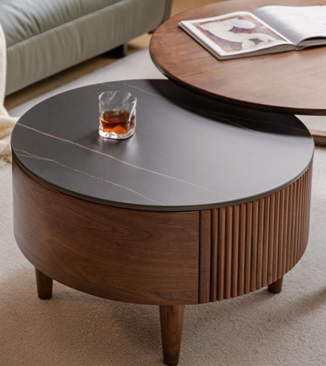 Black Walnut, Ash Solid Wood Combination Rock Plate Coffee Table
