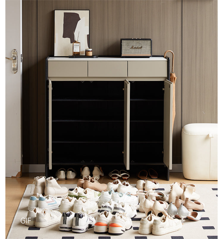 Oak, Rubberwood Solid Wood Porch Cabinet, Shoe Cabinet Slate Top