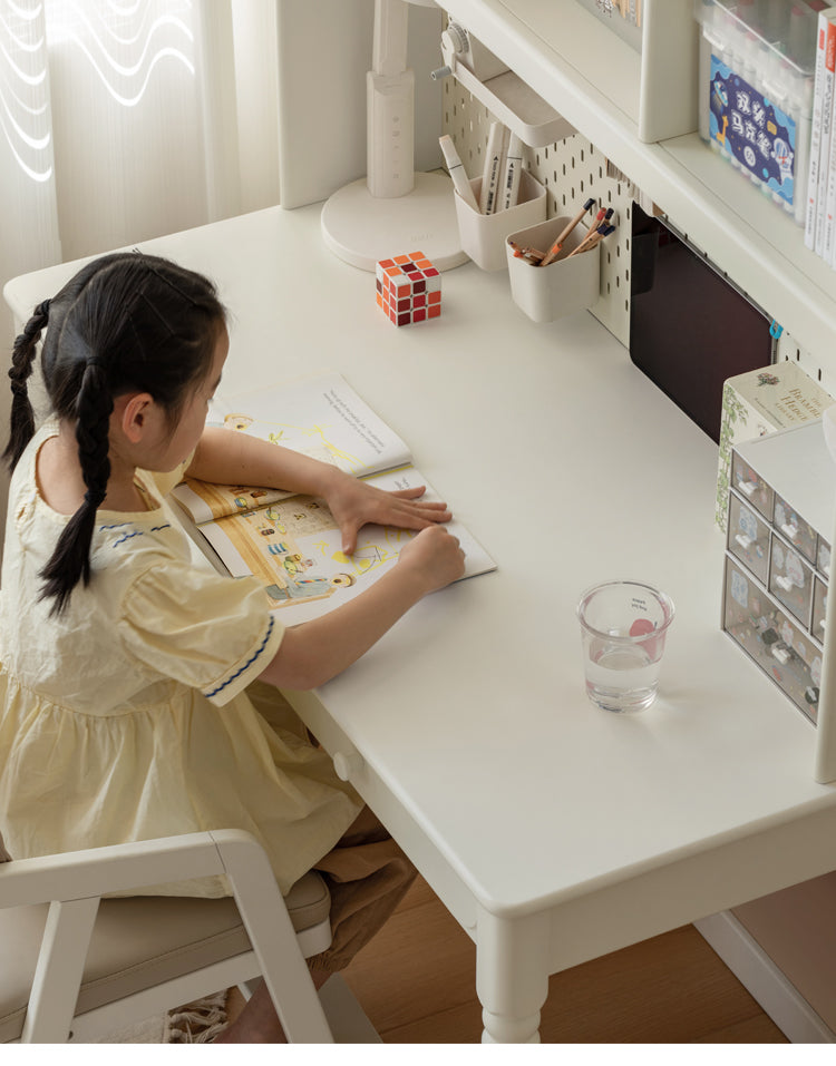 Rubber Solid Wood Cream Style Children's Desk.