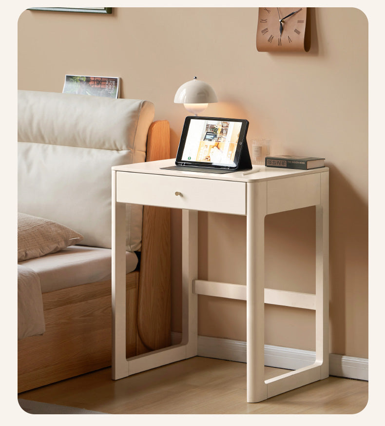 Poplar Solid Wood Rock Board Desk Bookshelf Integrated White Cream