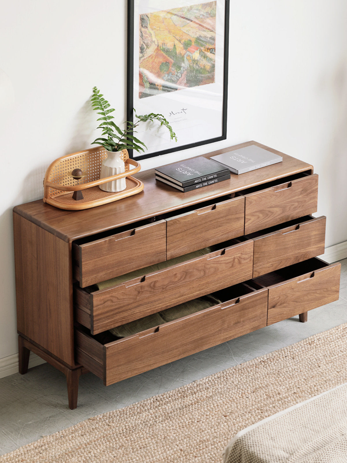 Ash Solid Wood Storage Cabinet Against the Wall