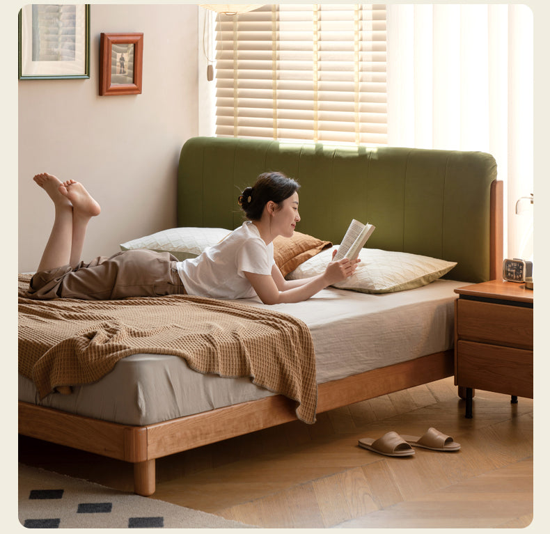 Cherry Solid Wood fabric Soft Bed