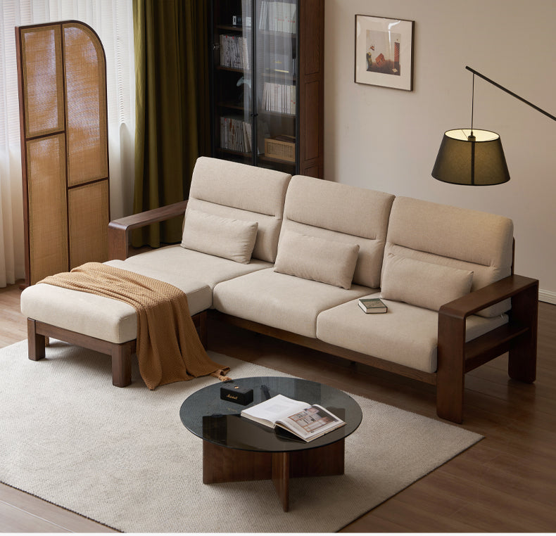 Oak Solid Wood High Back Fabric Corner Sofa Modern.
