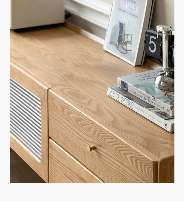 Ash Solid Wood Nordic White Wax TV Cabinet.