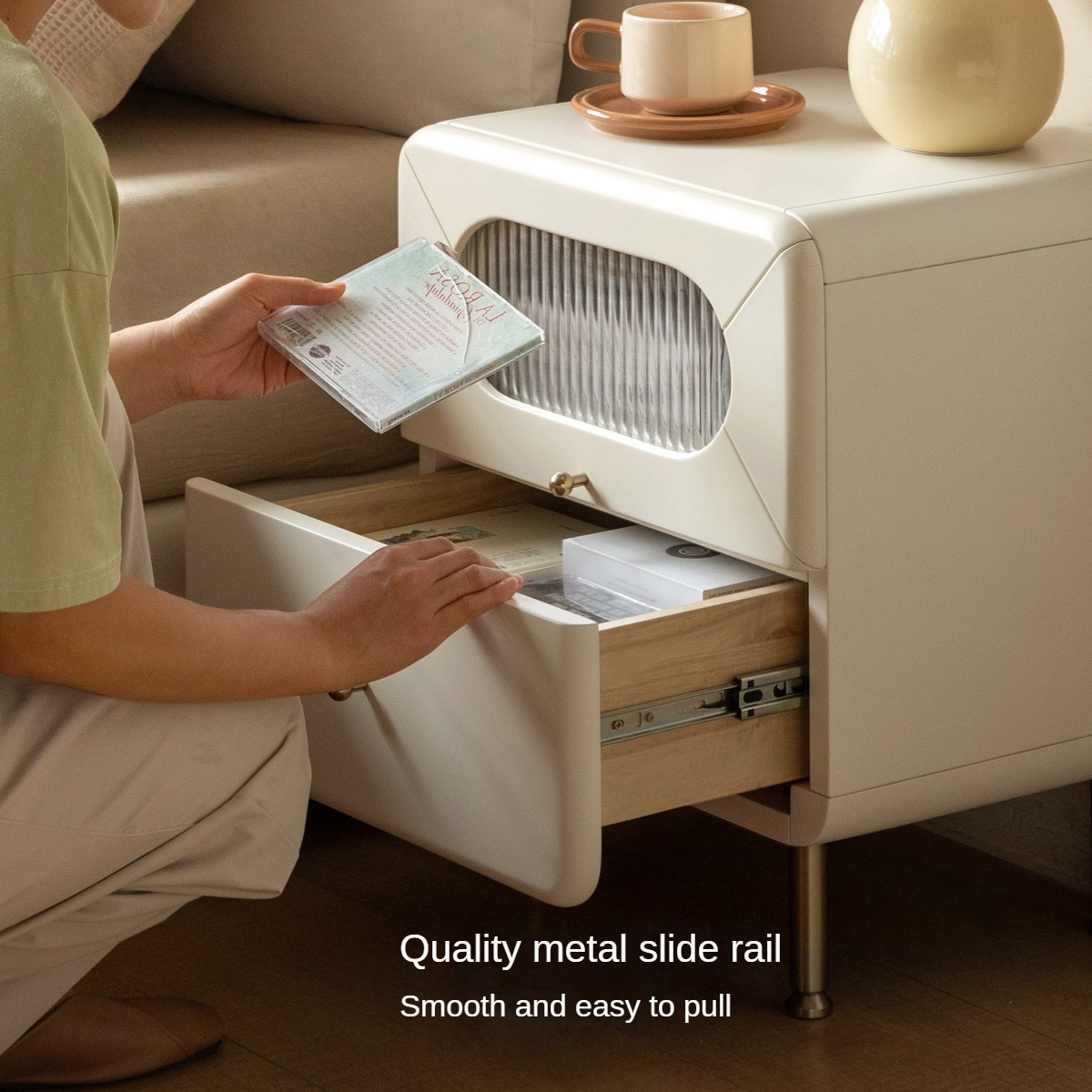 Poplar Solid Wood Nightstand Touch Light