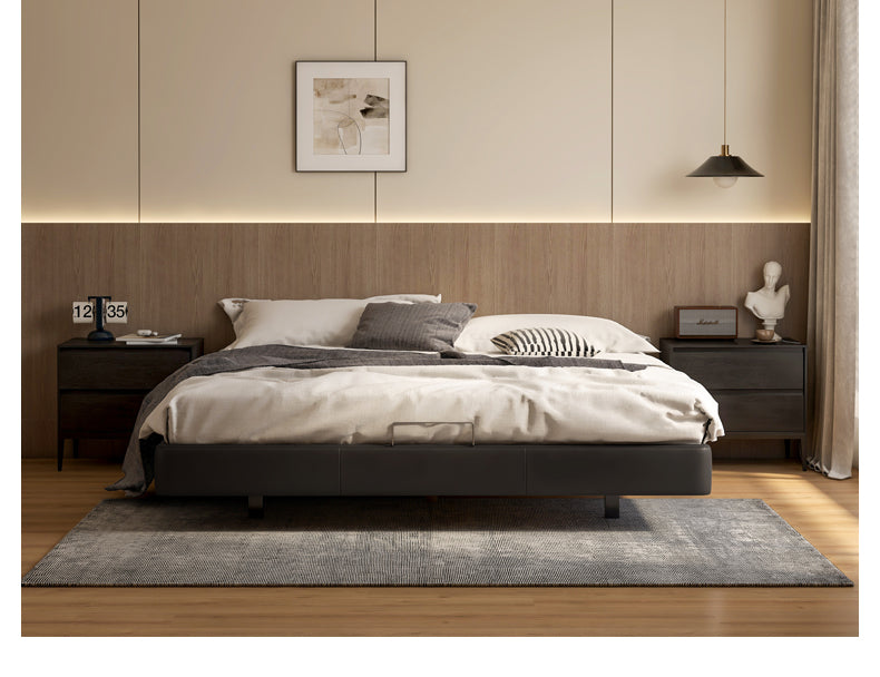 Leather platform bed, headboard-free floating bed cream style