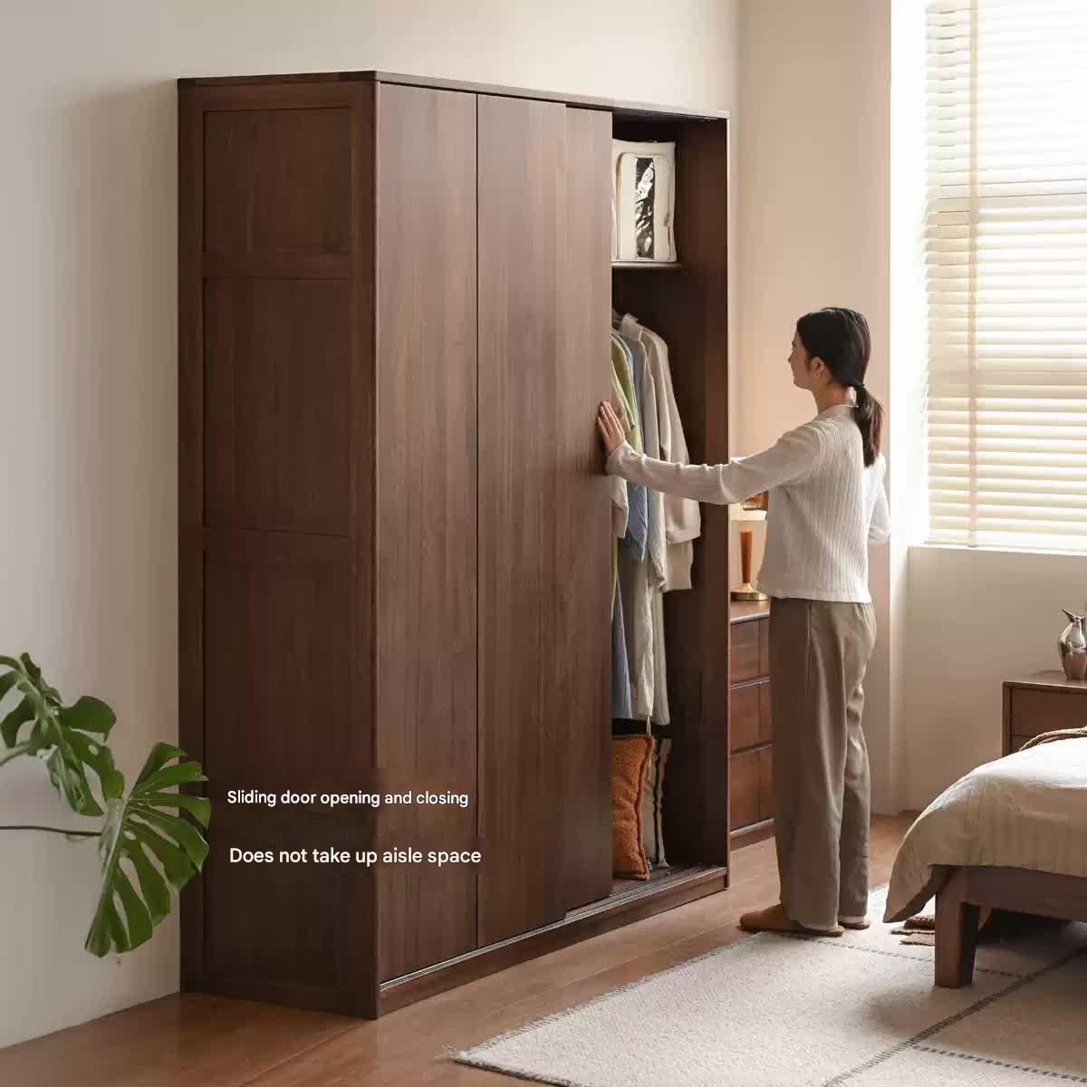 Sandalwood Solid Wood Modern Sliding Door Wardrobe.