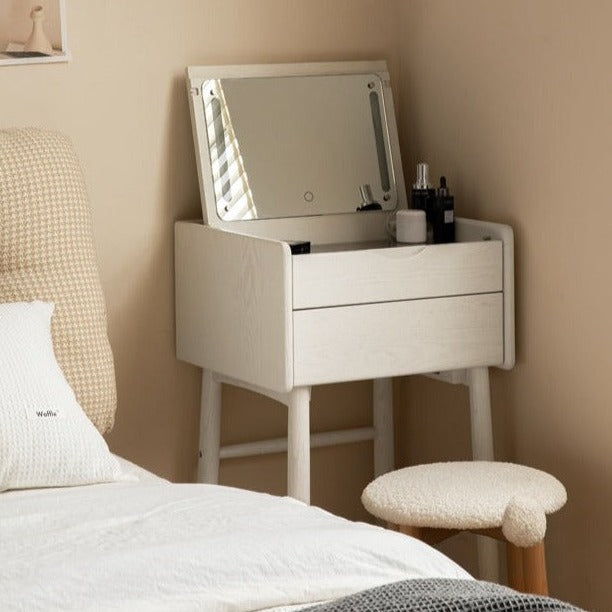 Oak solid wood dressing table cream style Mirror Led light"