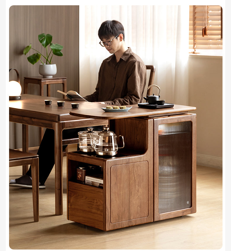 Black Walnut, Oak Solid Wood Movable Multifunctional Tea Cabinet Kettle Integrated