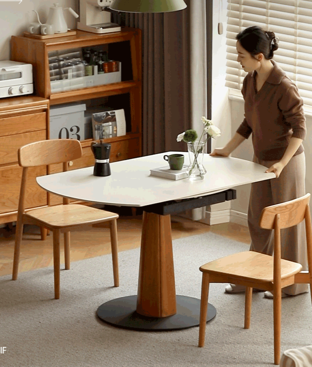 Cherry, Black Walnut, Ash Solid Wood Folding Retro Rock Plate Dining Table