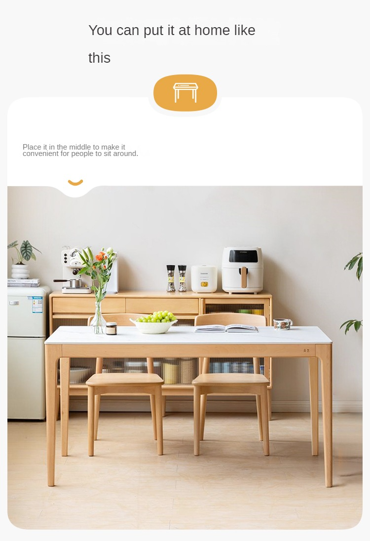 Beech Solid Wood Rectangular Slate Dining Table