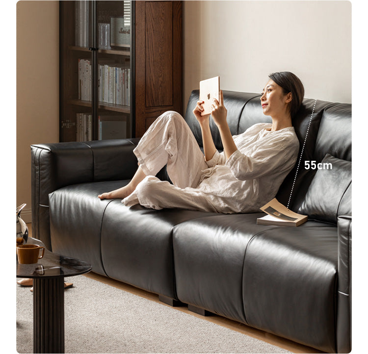 Genuine Leather Sofa Italian Top Layer Cowhide Down Sofa.