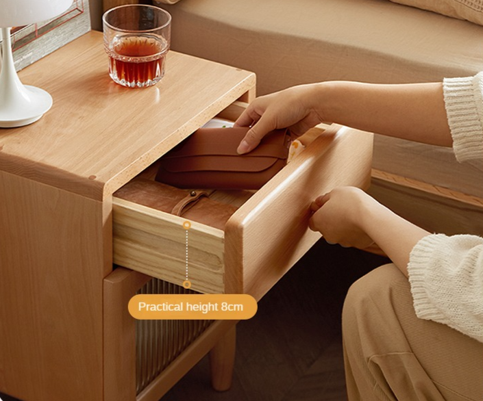 Beech Solid Wood Nightstand With Light