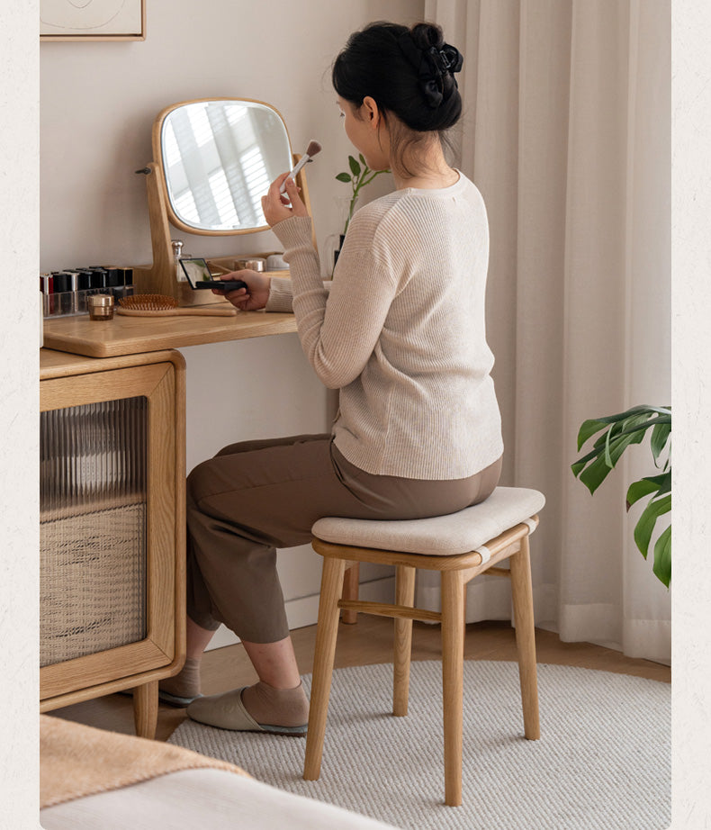 Ash Solid Wood Modern Square Dressing Stool