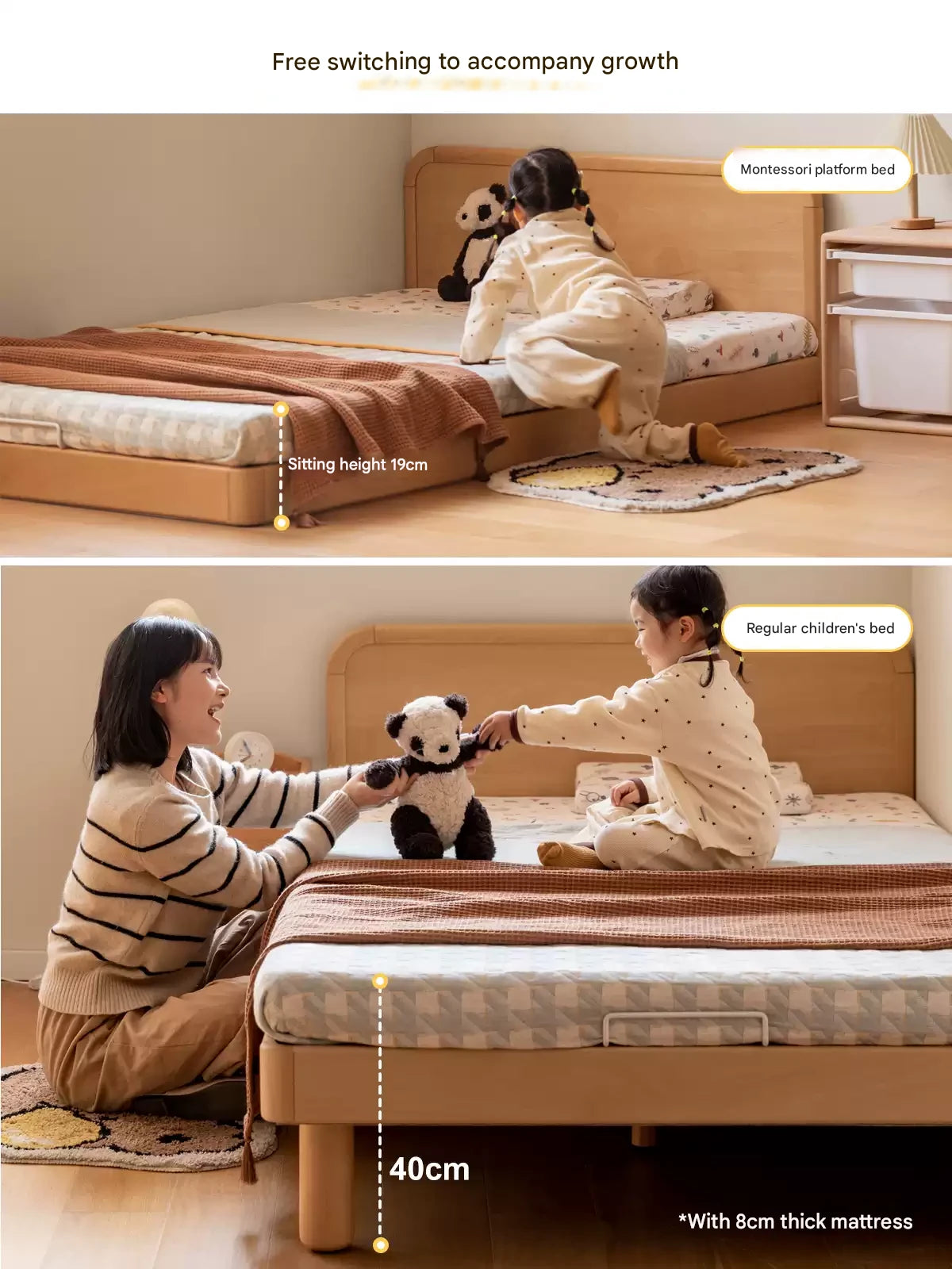 Beech Solid Wood Children's, Montessori Floor Bed<