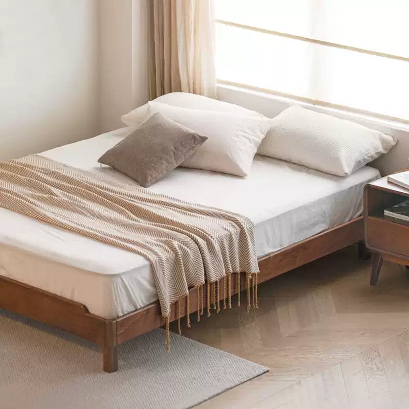 Black Walnut, Ash Solid Wood Platform Bed for Thick Mattress with Headboard-Free Design