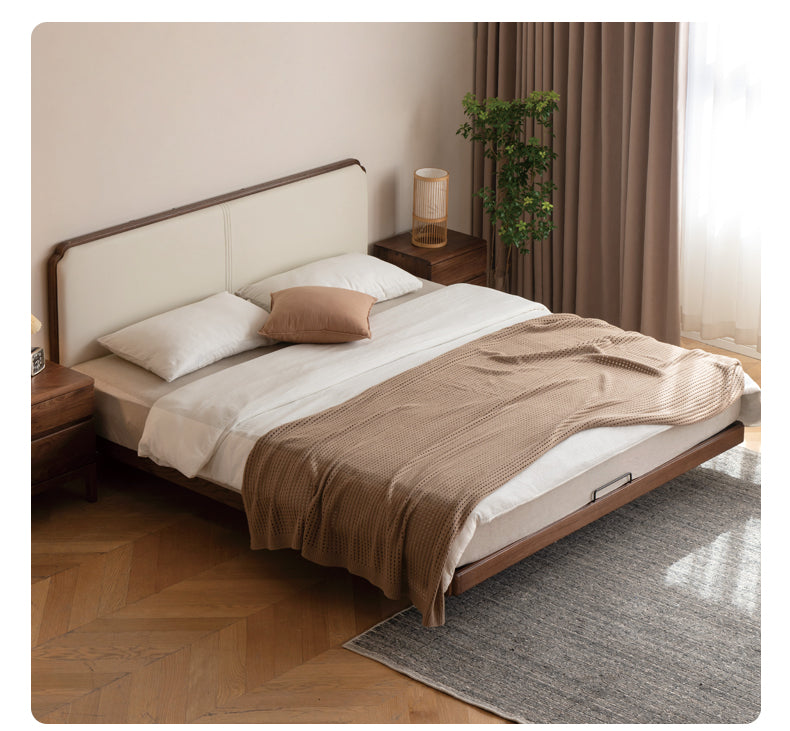 North American Black Walnut, Oak Technical Cloth Organic Leather Soft Suspended Bed