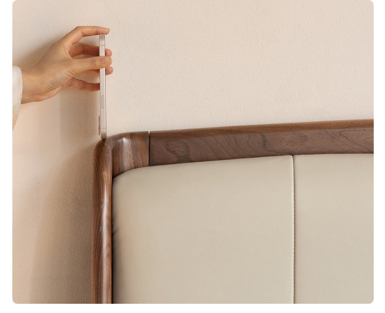 Black Walnut, Ash Solid Wood Leather Simple High Soft Back Bed