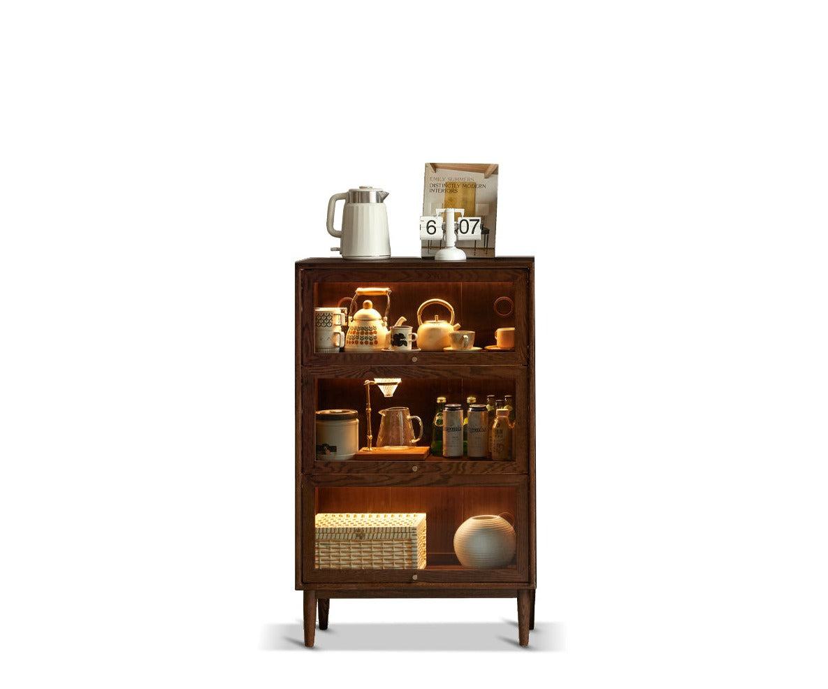 Glass door Bookcase, Side Cabinet Black Walnut, Oak solid wood"