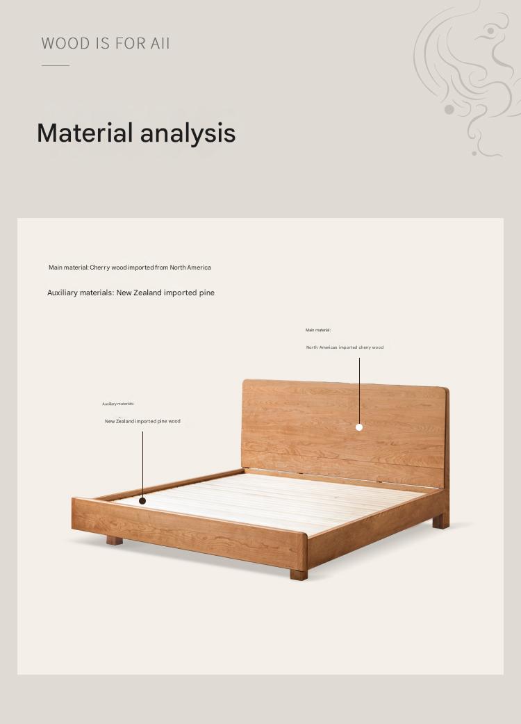 Cherry Solid Wood Modern Multifunctional Night Light Double Bed