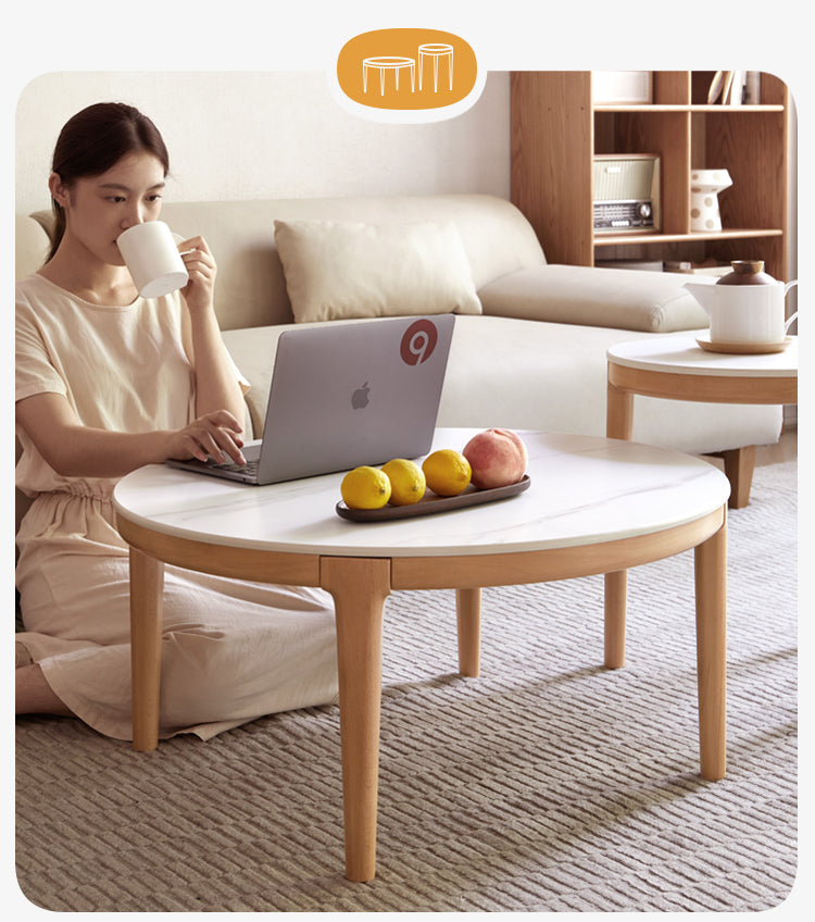 Beech Solid Wood Coffee Table Slate Side Table Combination