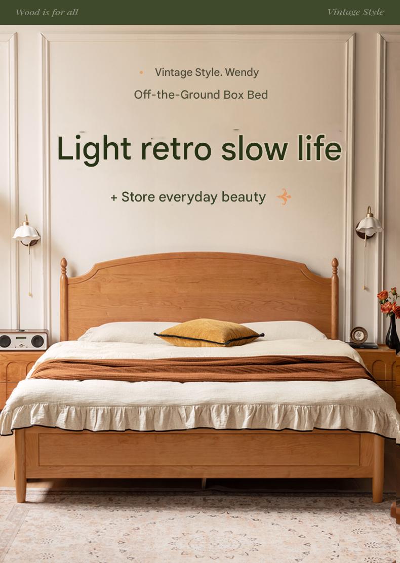 Cherry Solid Wood French Retro Storage Bed