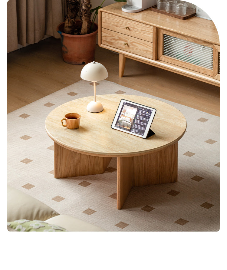 Oak Solid Wood Travertine Rock Plate Coffee Table