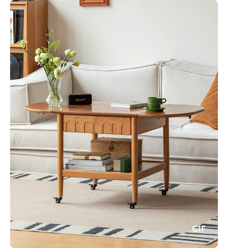 Cherry Solid Wood Mobile Folding Coffee Table.
