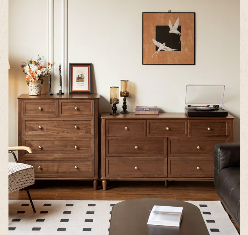 Black Walnut Solid Wood American Retro Chest of Drawers.