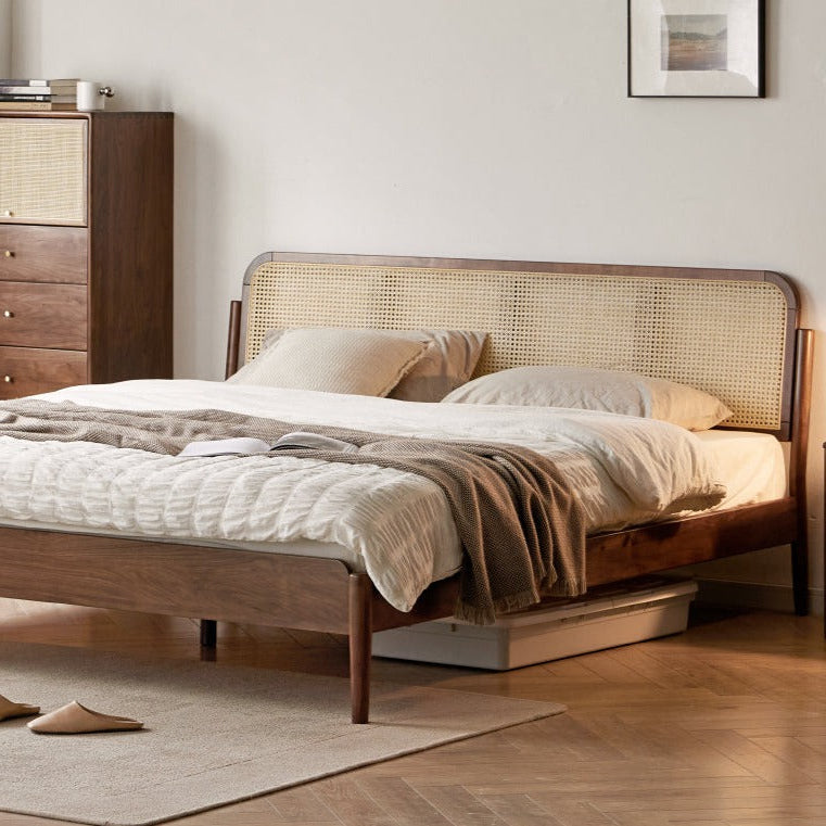 North American Black Walnut Solid Wood Rattan Bed