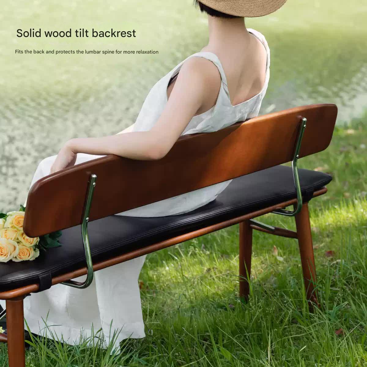 Beech Solid Wood Organic Leather Long Bench