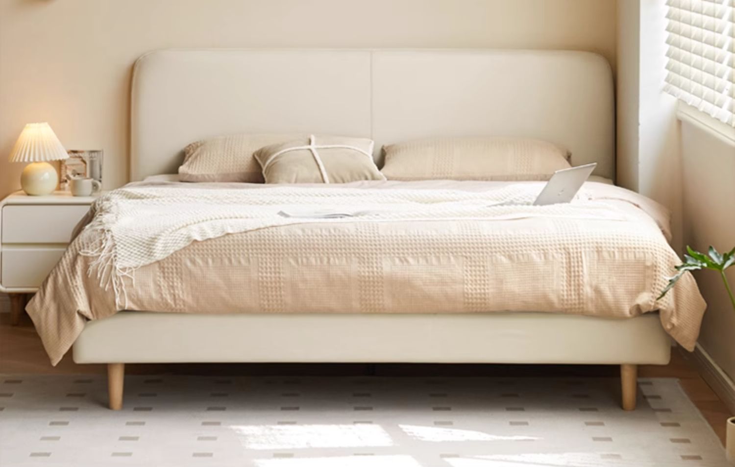 Fabric Cream Soft Minimalist Bed