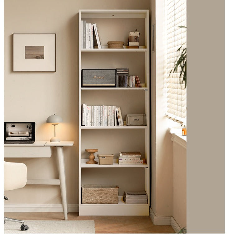 Oak Solid Wood Bookshelf Storage Rack Cream Style Full Wall Cabinet