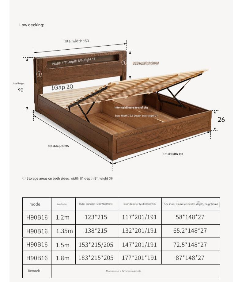 Oak Solid Wood Luminous Storage Box Bed