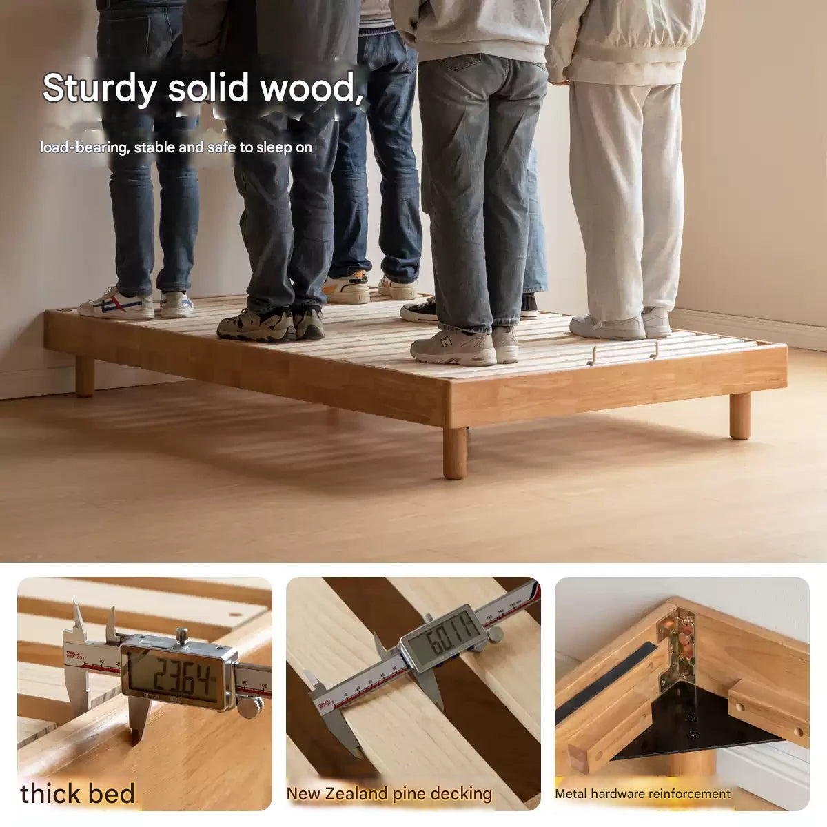 Rubberwood Solid Wood Mother-and-child platform bed, headboard-free bed