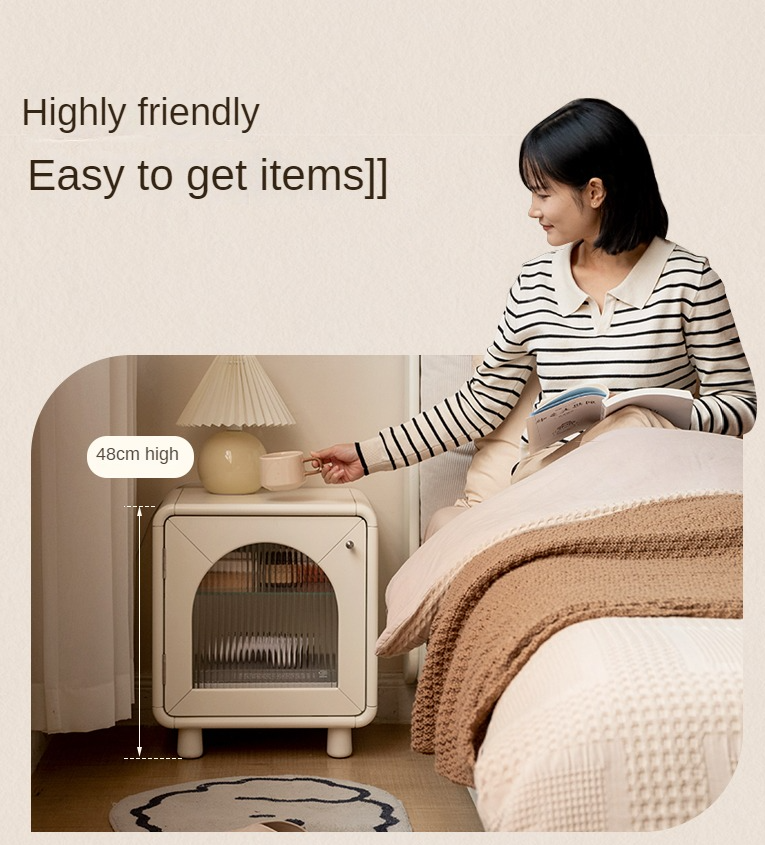 Solid RubberWood, Poplar Solid Wood Light Nightstand Cream Style