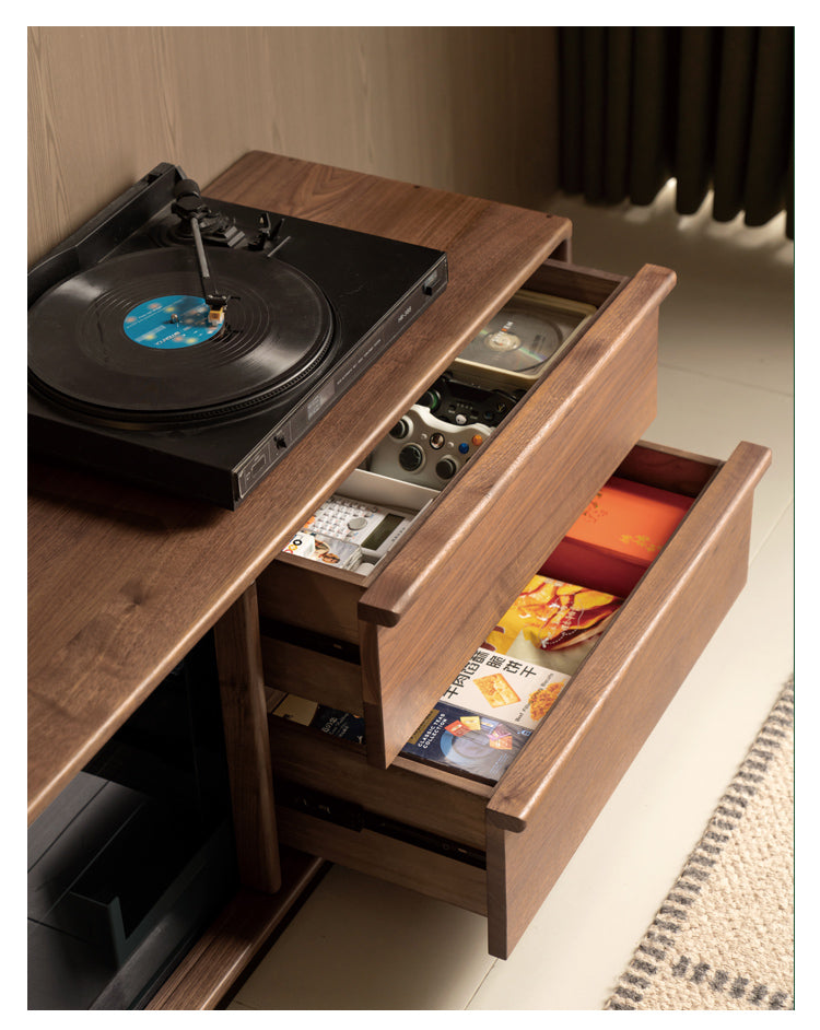 Black Walnut, Oak Solid Wood Italian Light Luxury Floor TV Cabinet.