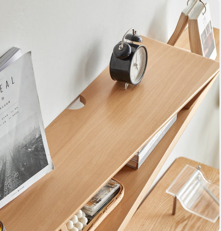 Beech, Rubber Solid Wood Hanging Narrow TV Cabinet, Wall Hanging Shelf.