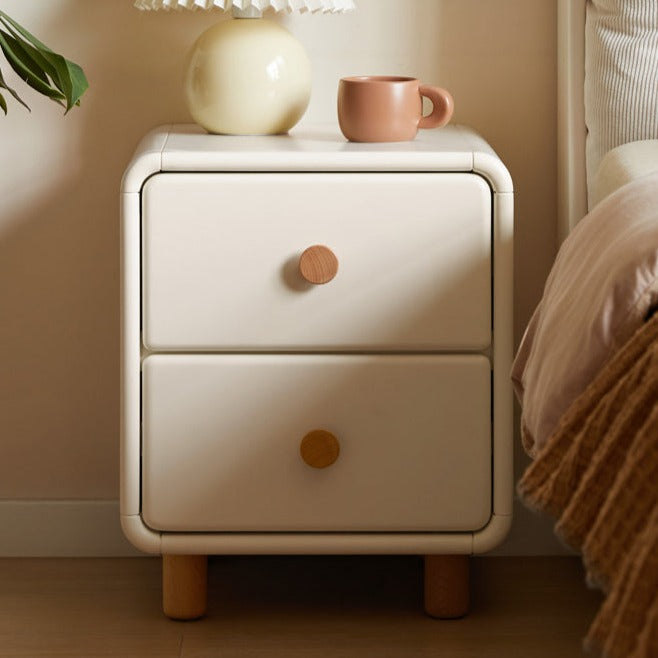 Poplar Solid Wood, Solid Rubberwood Nightstand Cream Style White Cabinet)