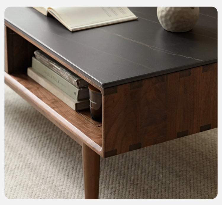 Black Walnut Solid Wood Storage Rock Plate Coffee Table