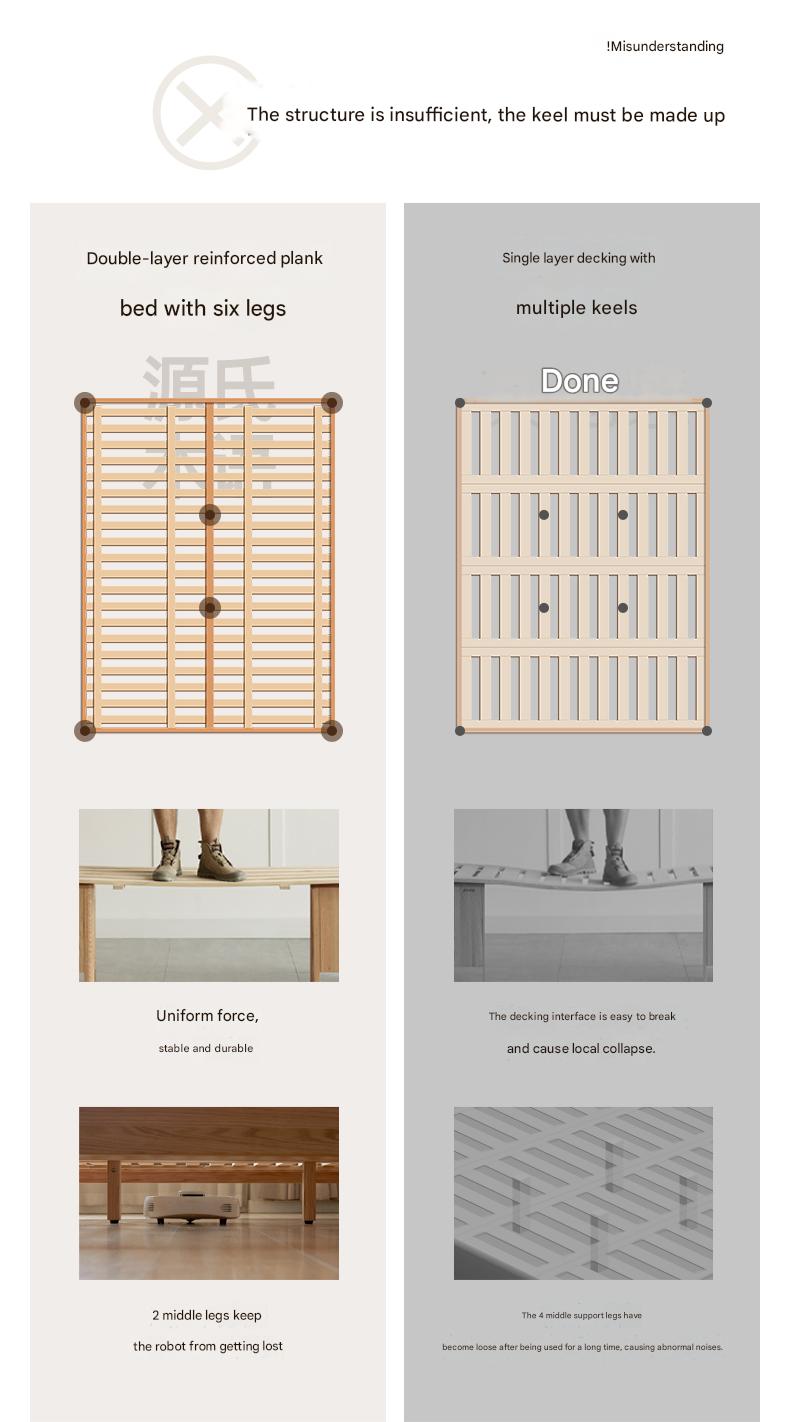 Oak solid wood bed with light, storage space