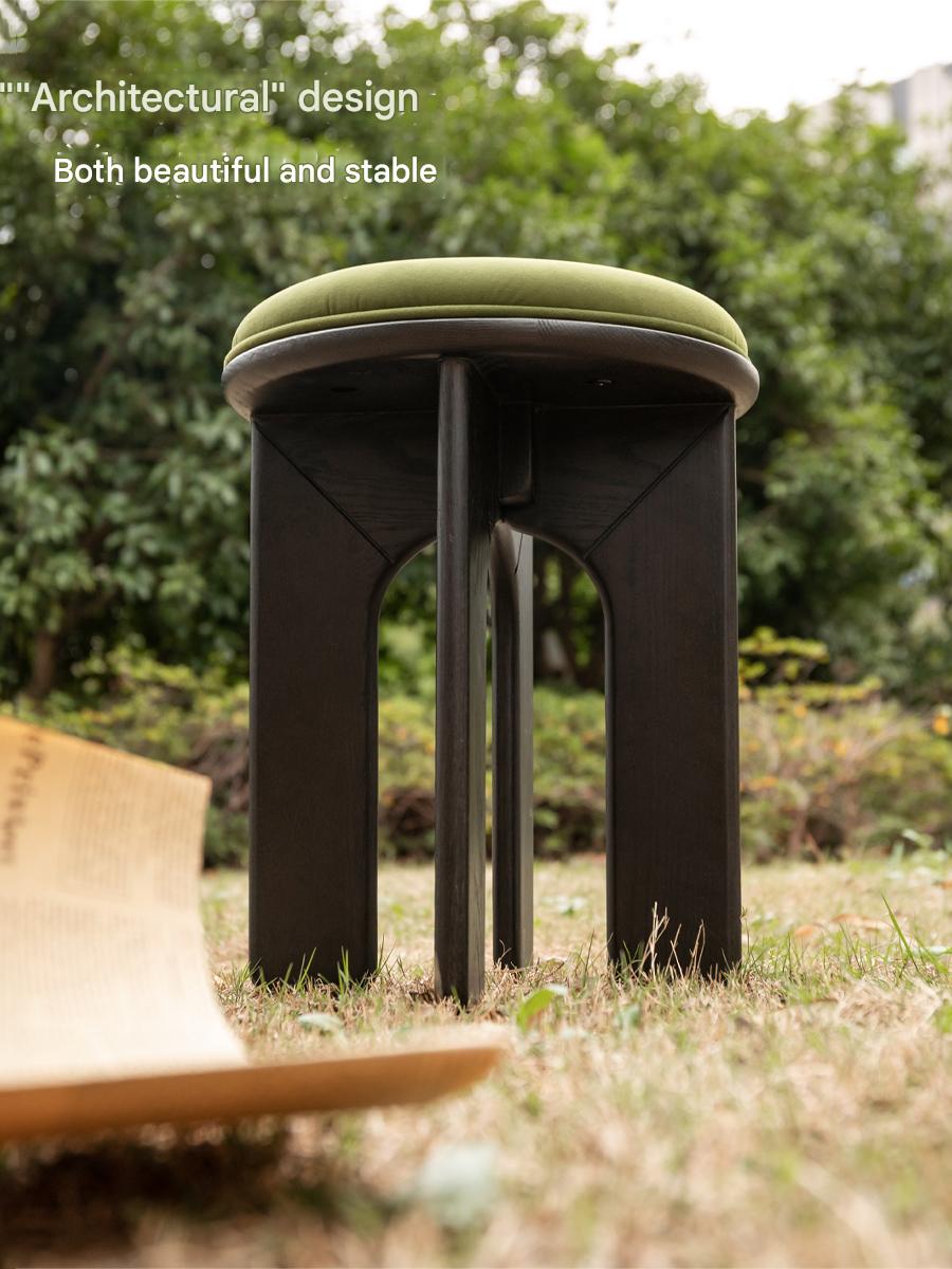 Oak, Beech Solid Wood, Solid RubberWood French Retro Round Stool