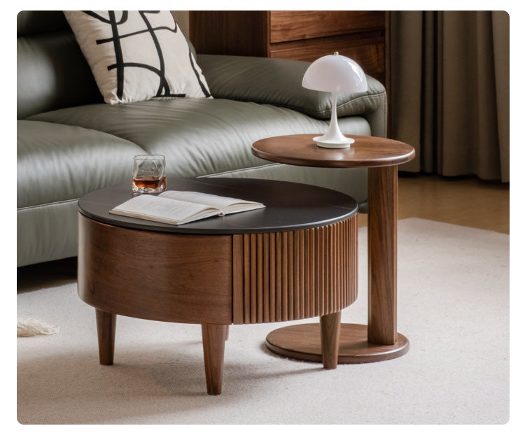 Black Walnut, Ash Solid Wood Combination Rock Plate Coffee Table