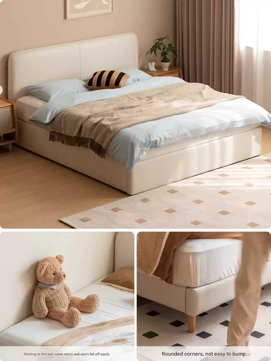 Fabric, Eco-friendly Cloud Leather Edge-Flush Cream Upholstery Bed