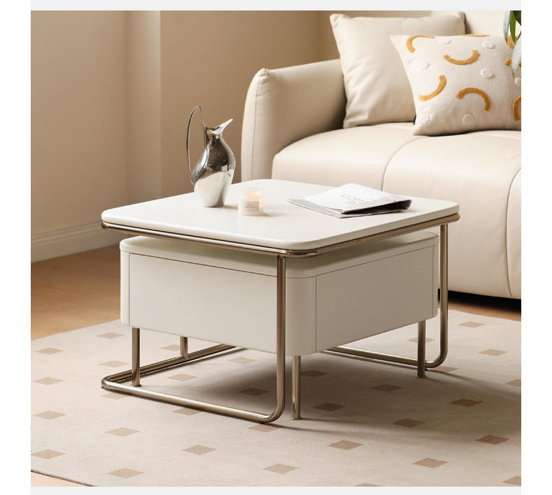Poplar Solid Wood Combination Telescopic Coffee Table Cream Wind