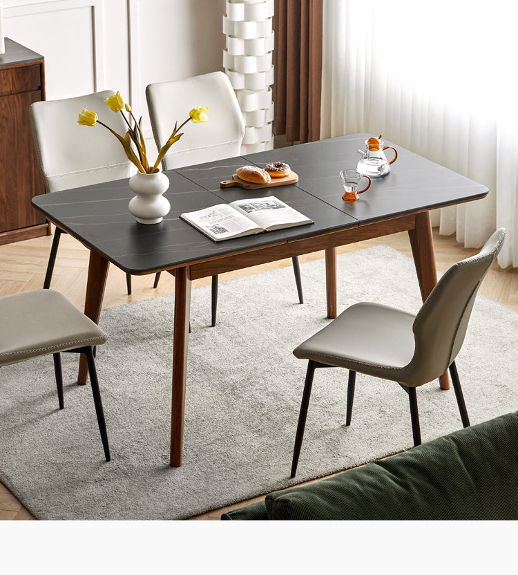 Black Walnut, Ash Solid Wood Telescopic Rock Slab Dining Table