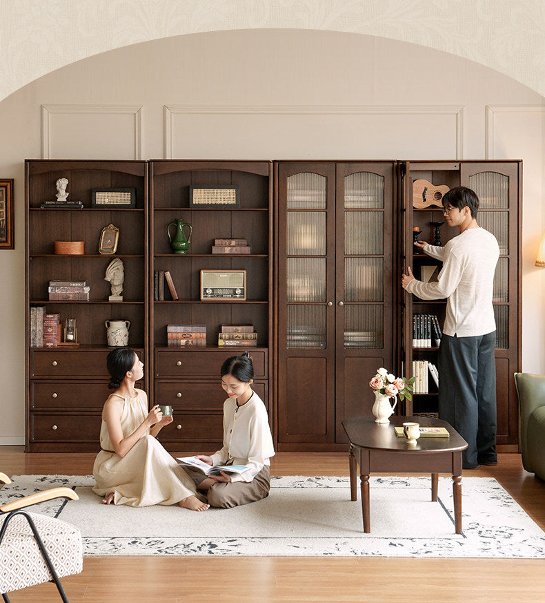 Poplar Solid Wood French Retro Style Floor Standing Display Bookcase